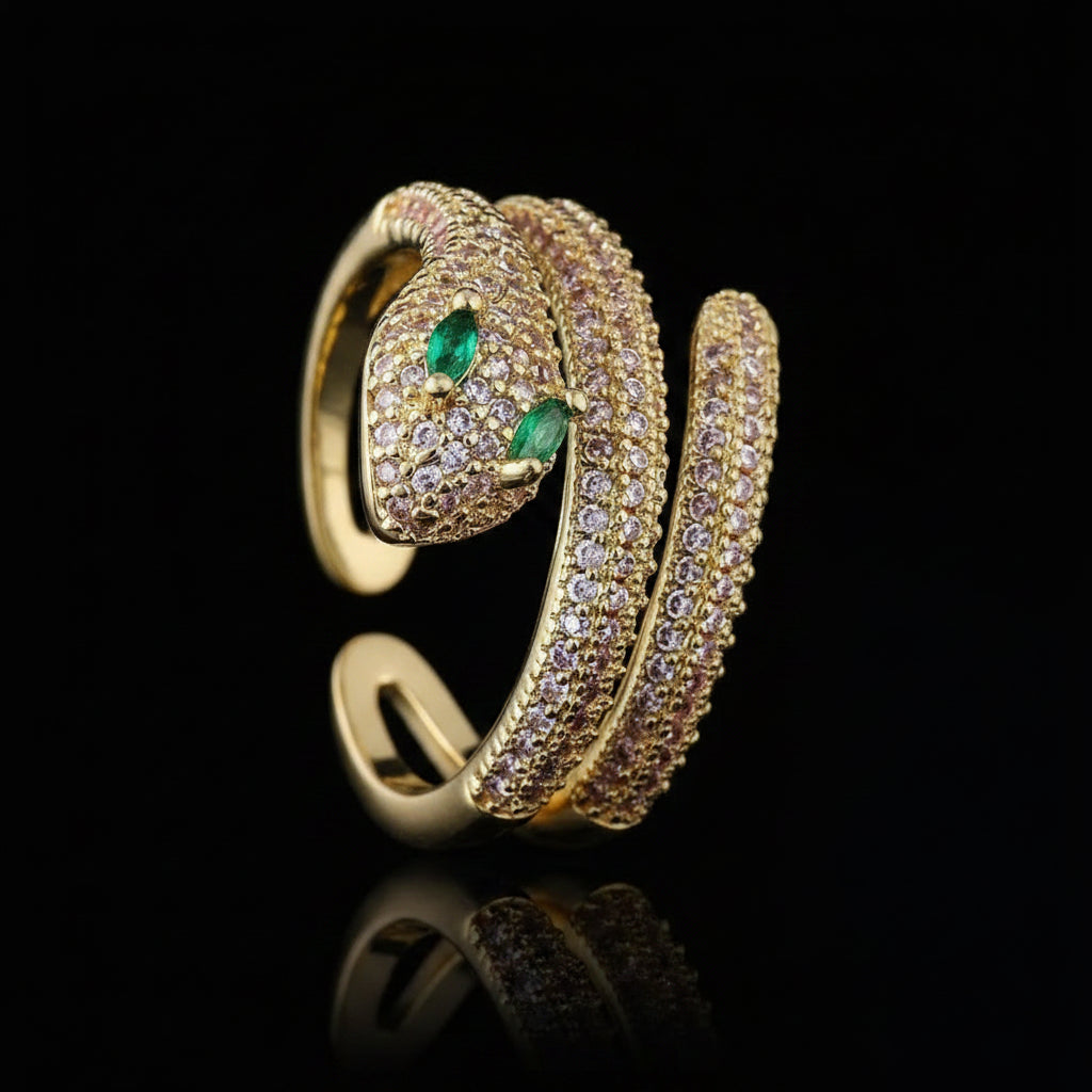 Bague Serpent Ouverte Pavée Zircon – Plaquée Or 18K