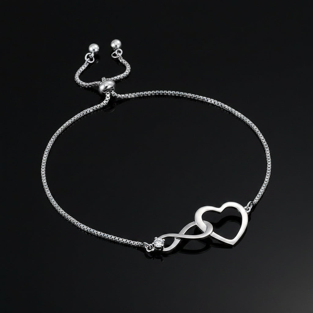 Bracelet Infini Cœur Pavé Zircon Ajustable – Plaqué Argent
