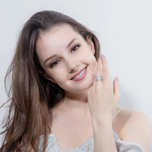 Bague Luxe Ovale Plaqué Or Blanc - Zircon Cubique Large Anneau Mariage