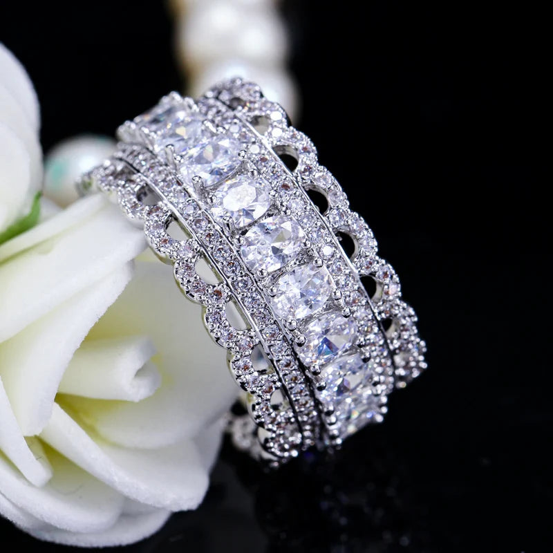 Bague Luxe Ovale Plaqué Or Blanc - Zircon Cubique Large Anneau Mariage