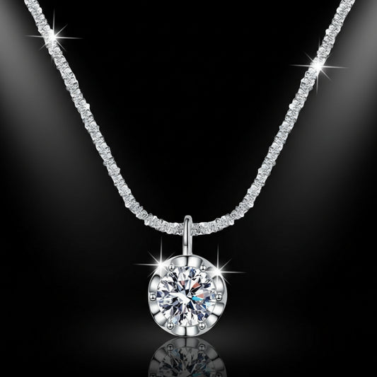 Collier Moissanite 2ct Argent 925 - Chaîne Chou-Fleur Scintillante Pendentif Délicat Femme