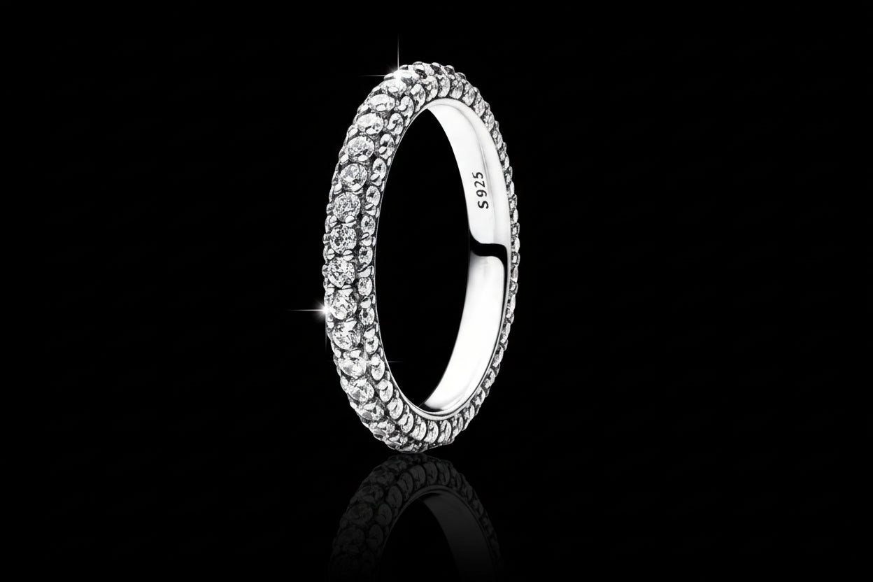 Bague Argent 925 Pavé Triple-Rang Coloré - Élégance Intemporelle