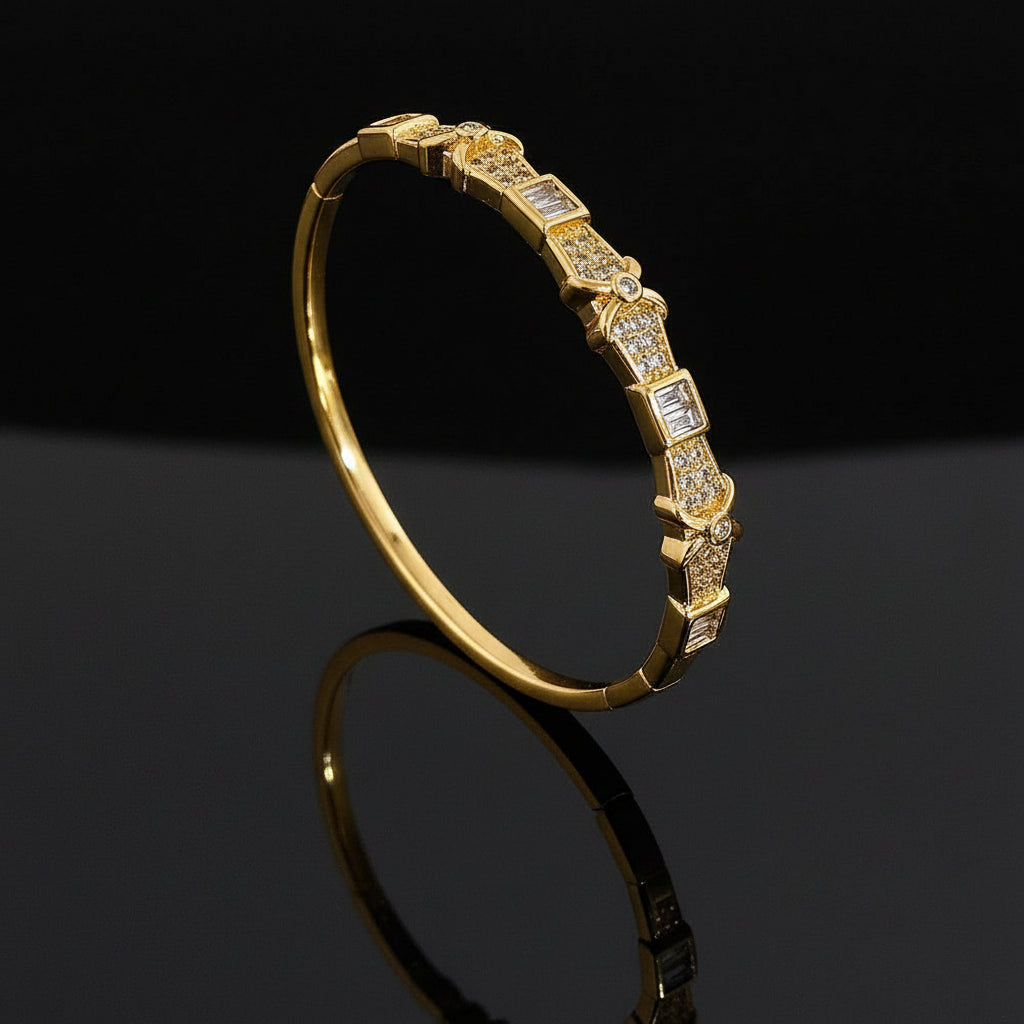 Bracelet Manchette Zircon Géométrique Acier Inoxydable Waterproof - Empilable Femme