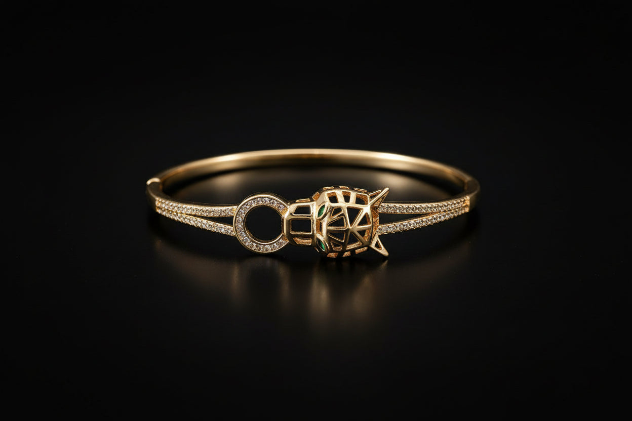 Bracelet Jonc Serpent & Tigre Acier Inoxydable Doré - Zirconia Femme Style Animal