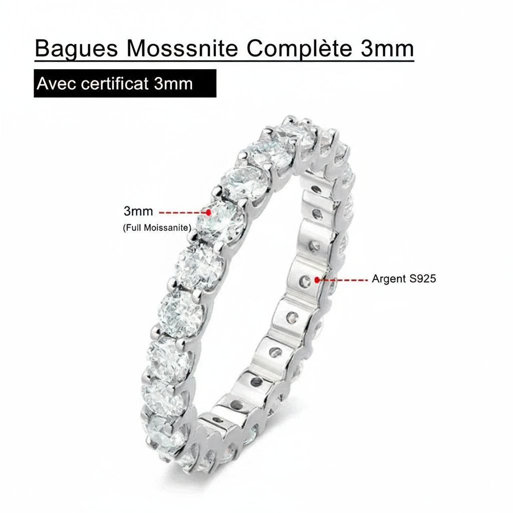Bague Serenity und Moissanit 3 mm – Argent 925 Plaqué oder 18 K