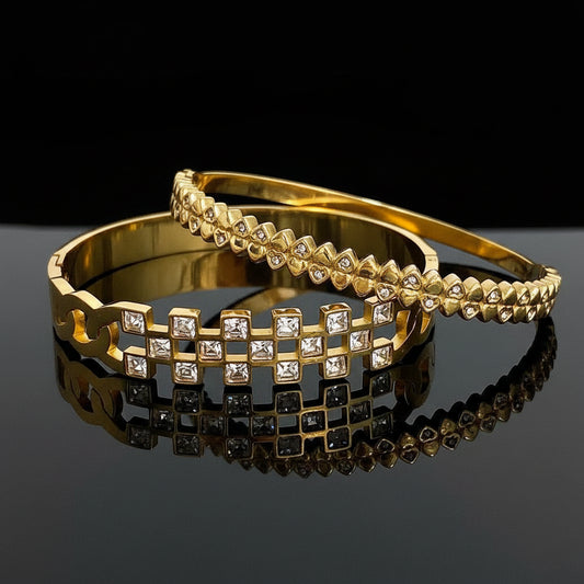 Bracelet Manchette Zircon Géométrique Acier Inoxydable Waterproof - Empilable Femme