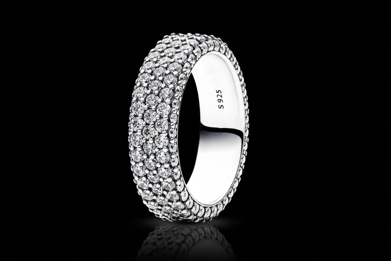 Bague Argent 925 Pavé Triple-Rang Coloré - Élégance Intemporelle