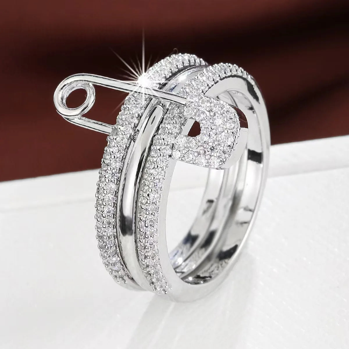 Bague Trois Couches Design Épingle - Bijou Femme Élégant Cadeau Saint-Valentin