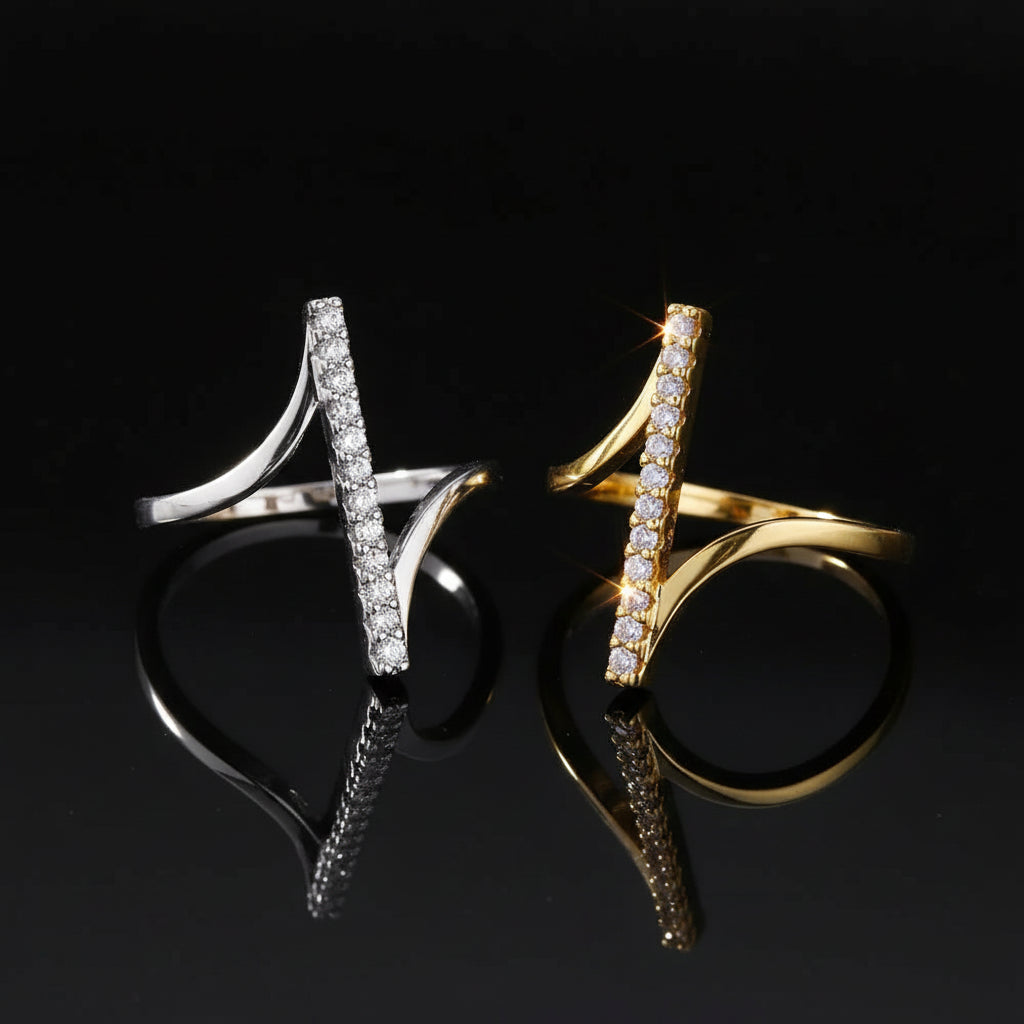 Bague Géométrique Zircon - Acier Inoxydable Or Ajustable