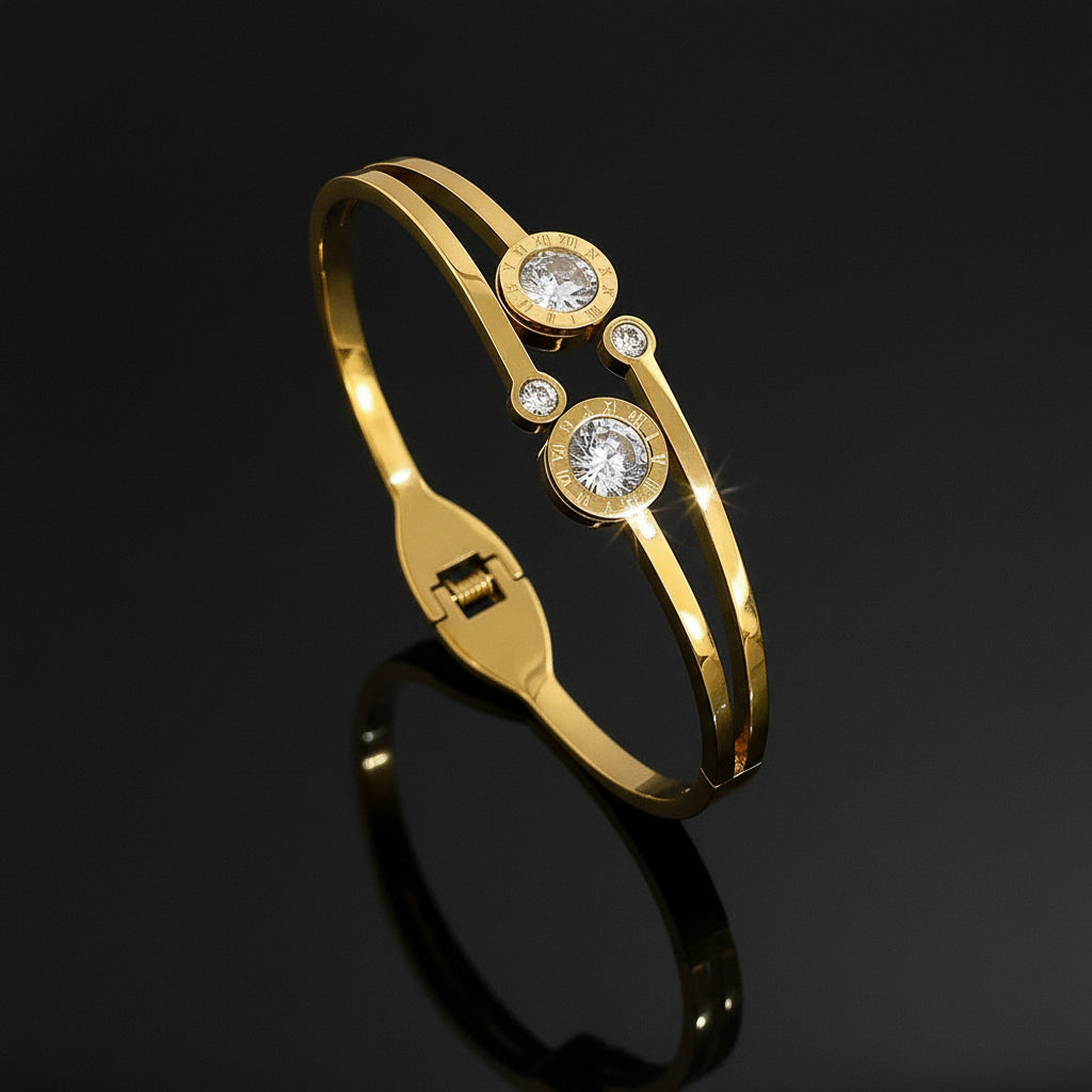 Bracelet Manchette Zircon Géométrique Acier Inoxydable Waterproof - Empilable Femme