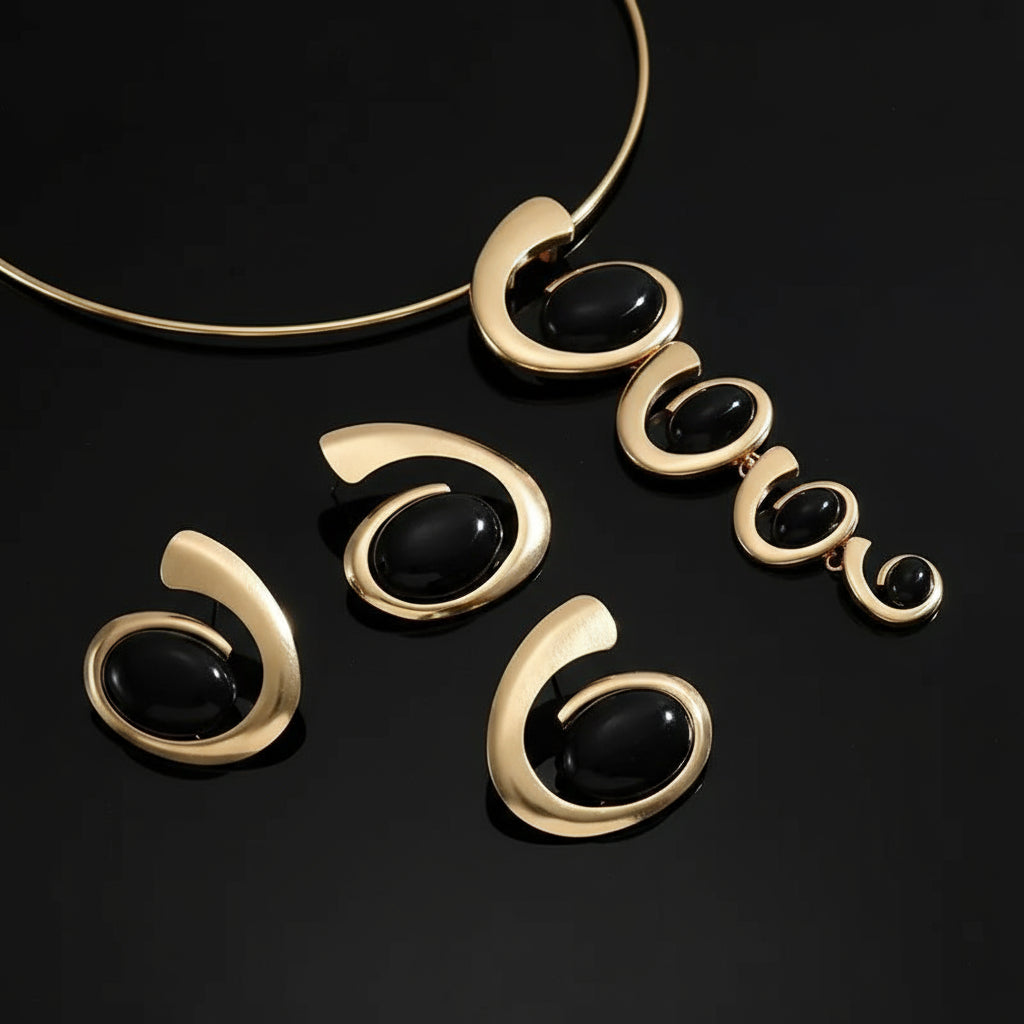 Set Bijoux Luxe Femme - Collier Choker et Ear Cuff Strass Noirs