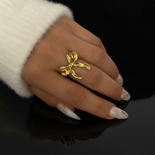 Bague Nœud Papillon Acier Inoxydable Légère - Style Vintage Luxe Élégant Femme