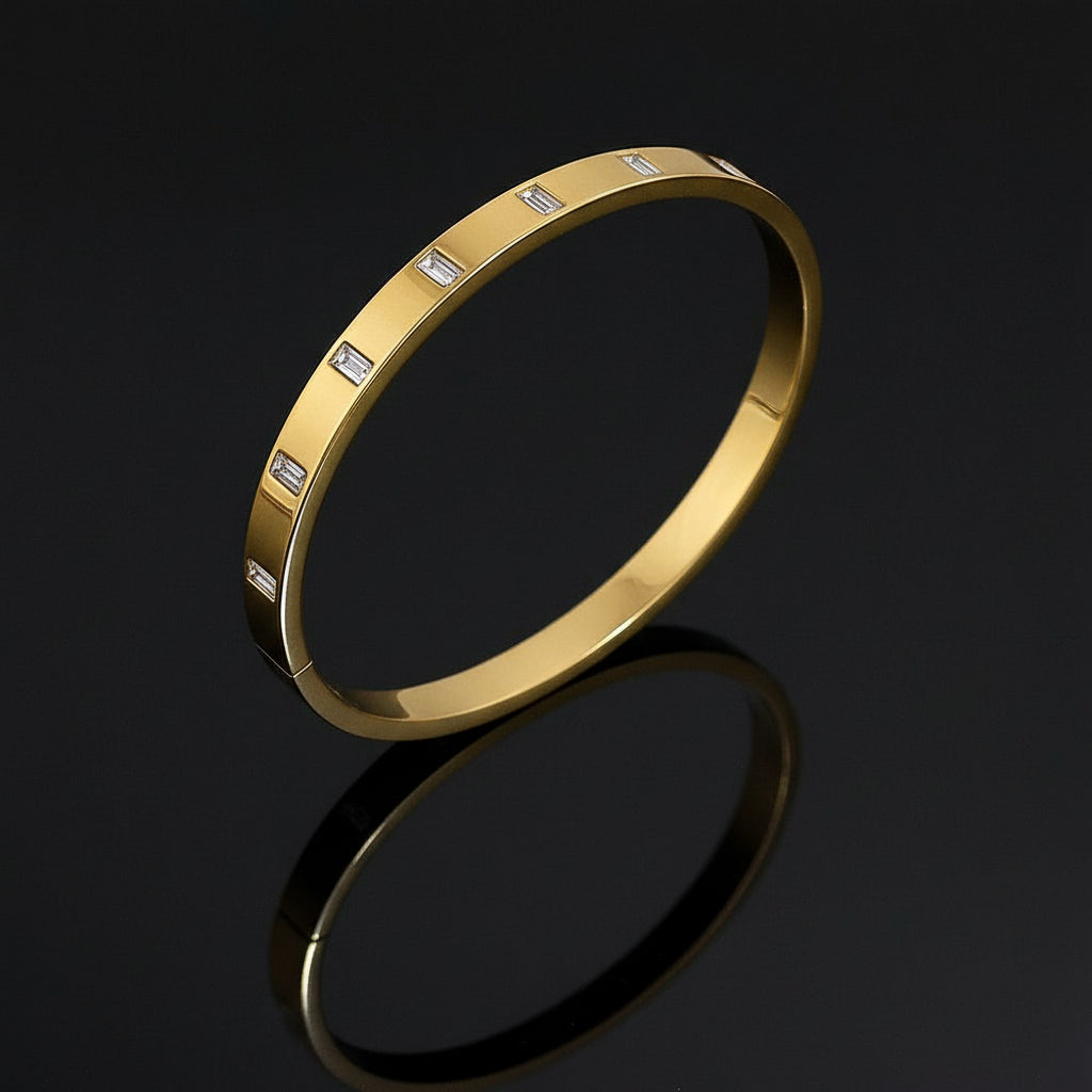 Bracelet Manchette Zircon Géométrique Acier Inoxydable Waterproof - Empilable Femme