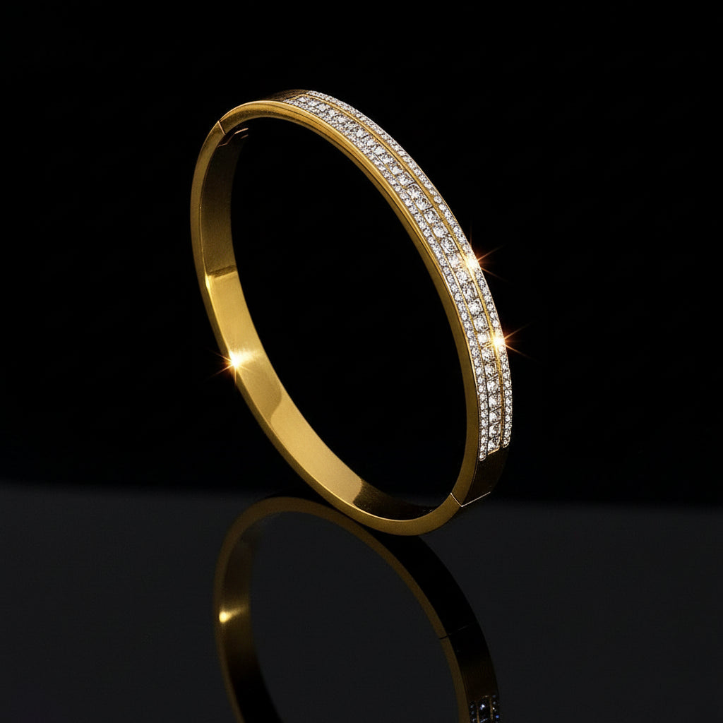 Bracelet Manchette Zircon Géométrique Acier Inoxydable Waterproof - Empilable Femme