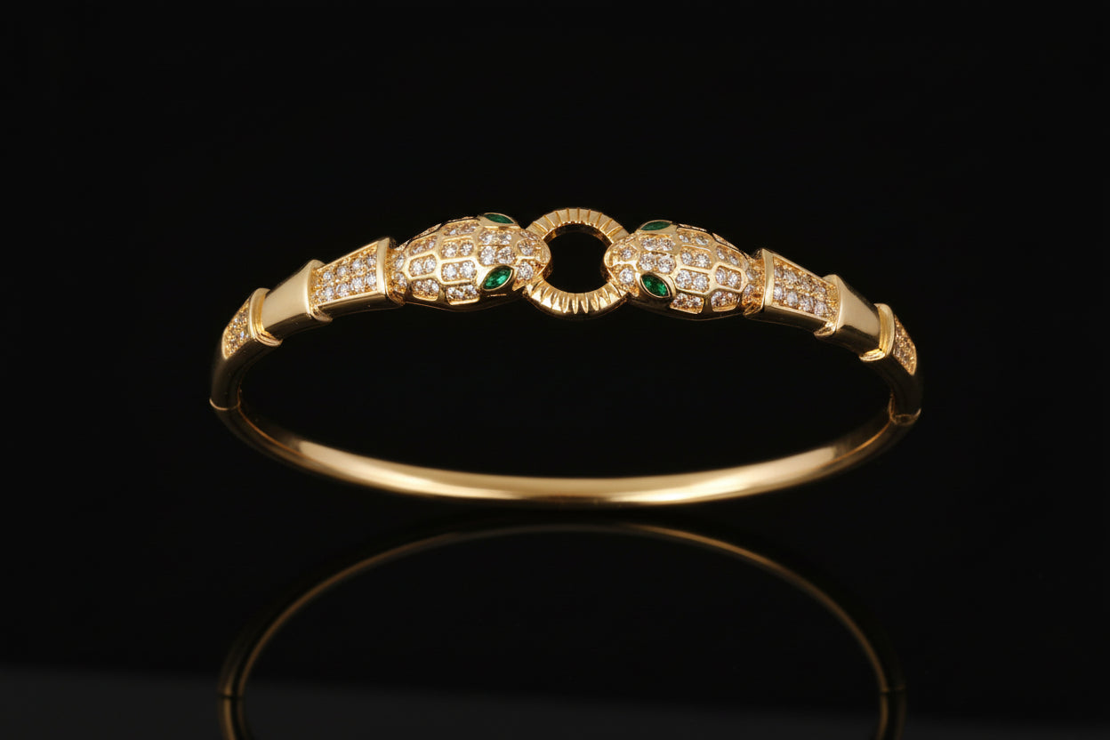 Bracelet Jonc Serpent & Tigre Acier Inoxydable Doré - Zirconia Femme Style Animal