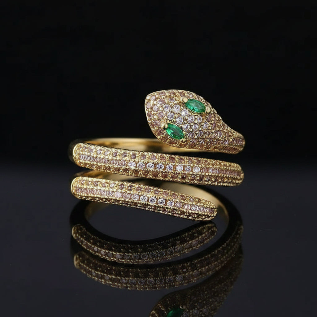 Bague Serpent Ouverte Pavée Zircon – Plaquée Or 18K