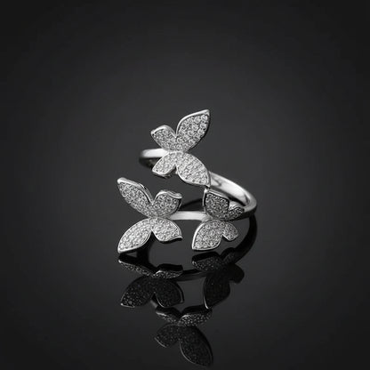 Bague Double Papillon – Zircon Pavé & Plaqué Argent