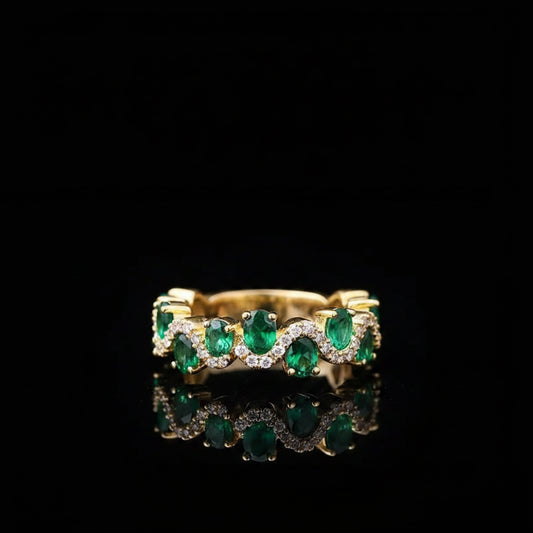 Bague Éternité Vague – Zircon Vert & Plaqué Or