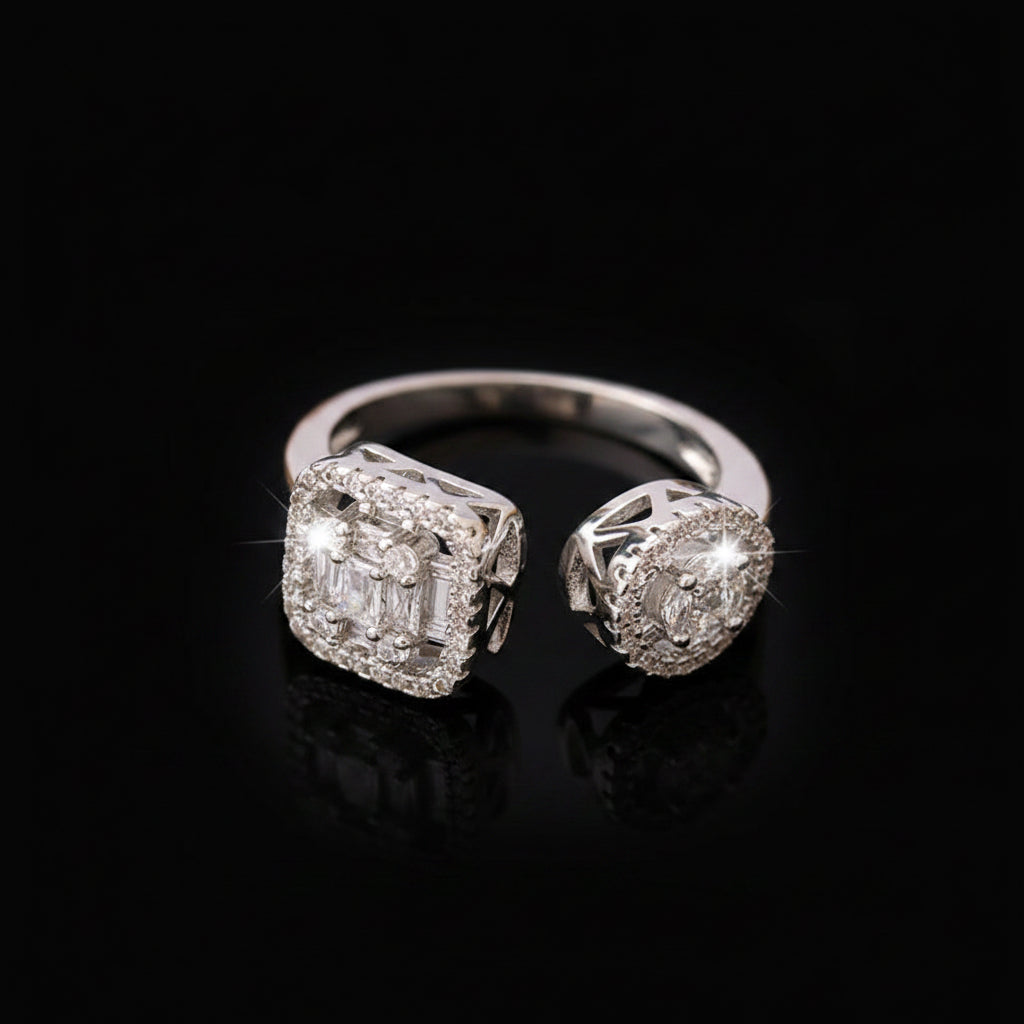 Bague Ouverte Double Cercle Pavé Zircon — Plaqué Argent | Délicate & Élégante