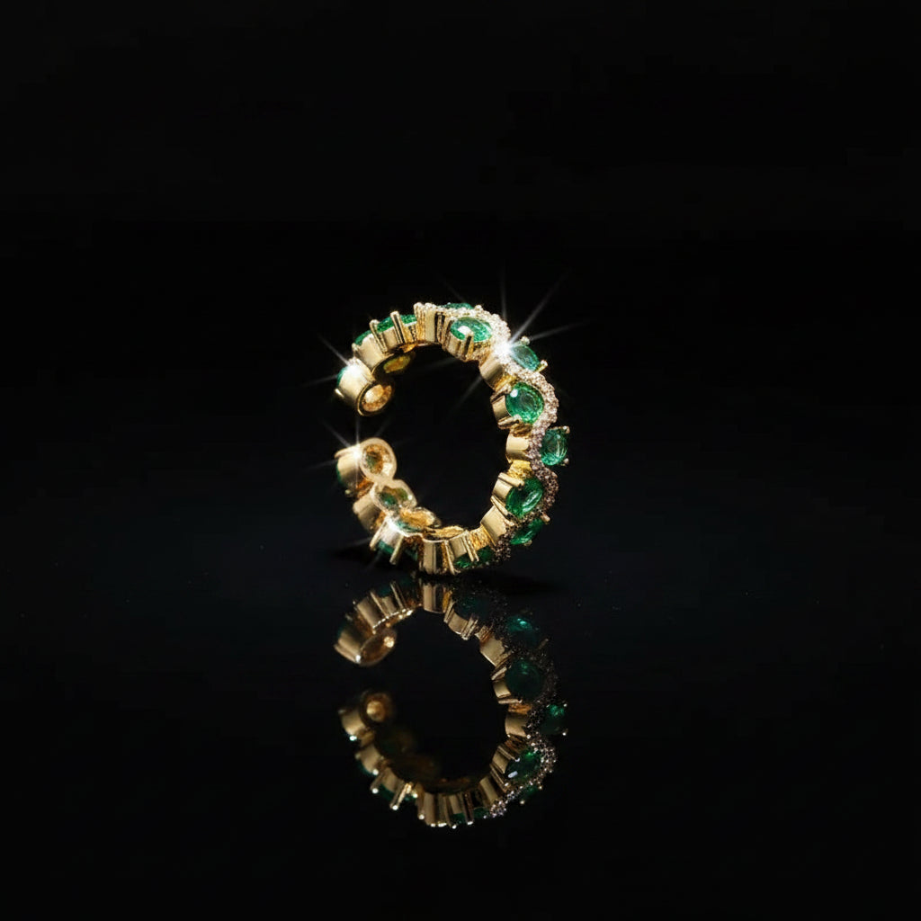 Bague Éternité Vague – Zircon Vert & Plaqué Or