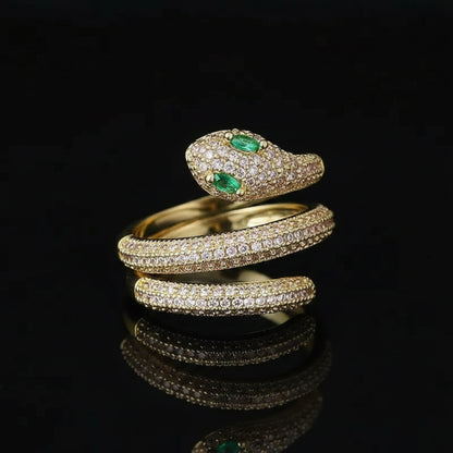 Bague Serpent Ouverte Pavée Zircon – Plaquée Or 18K