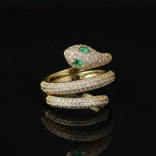 Bague Serpent Ouverte Pavée Zircon – Plaquée Or 18K