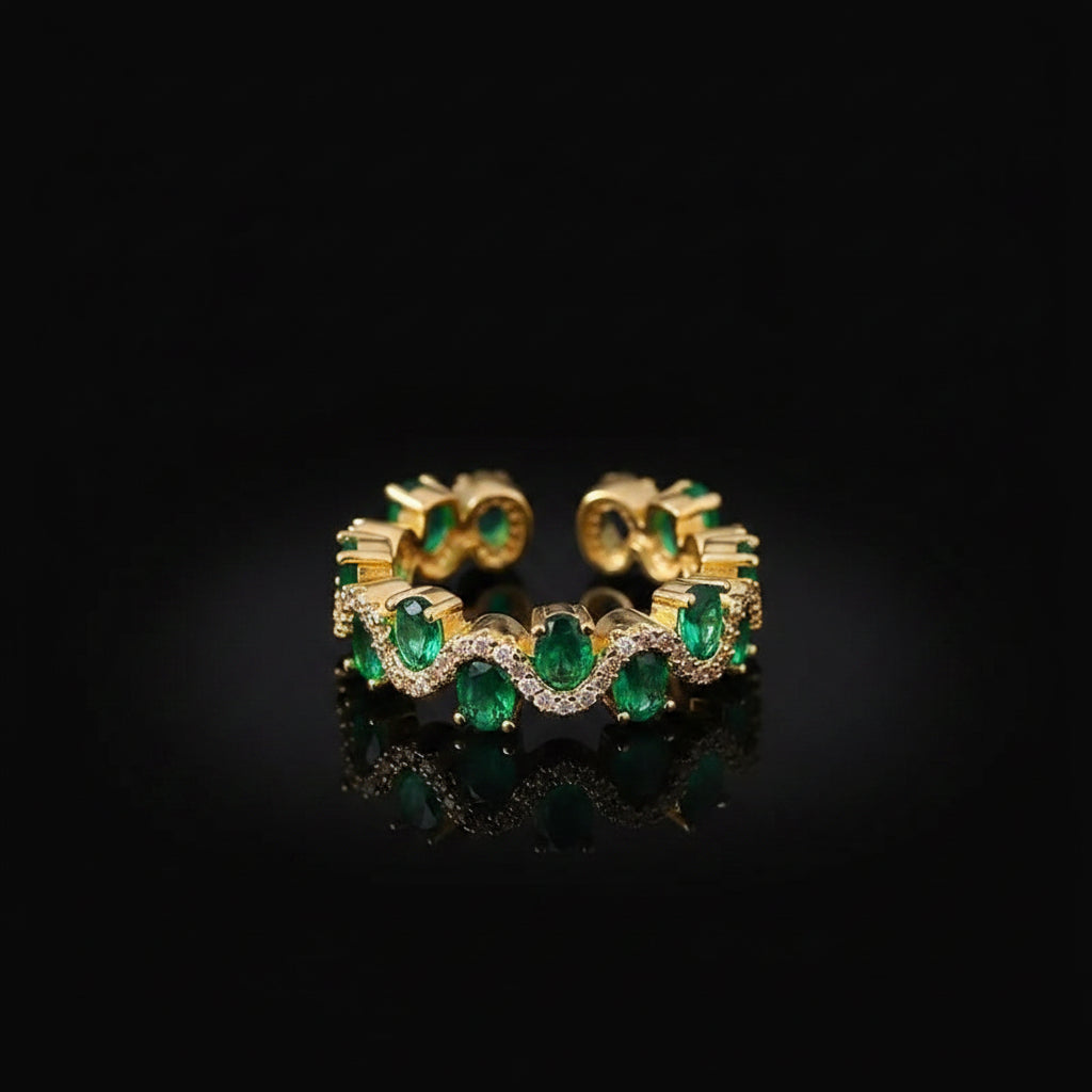 Bague Éternité Vague – Zircon Vert & Plaqué Or