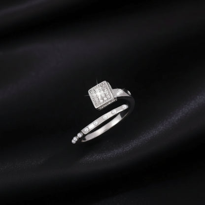 Bague Ouverte Carré Sucre Pavé Zircon & Perle — Plaqué Argent | Délicate & Romantique