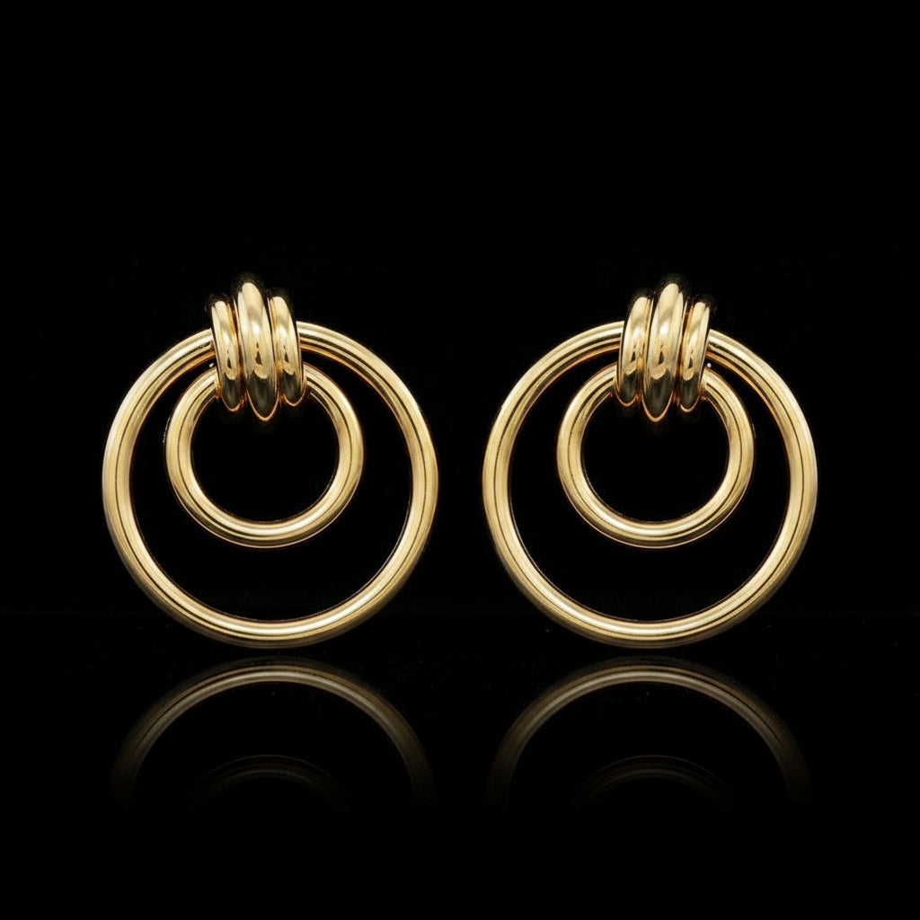 Boucles d'Oreilles Puces Double Anneau Noué — Acier Inoxydable Doré | Style Minimaliste
