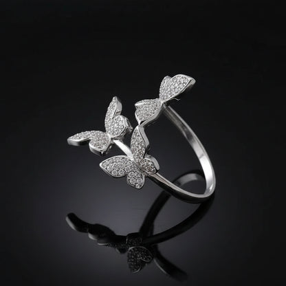 Bague Double Papillon – Zircon Pavé & Plaqué Argent