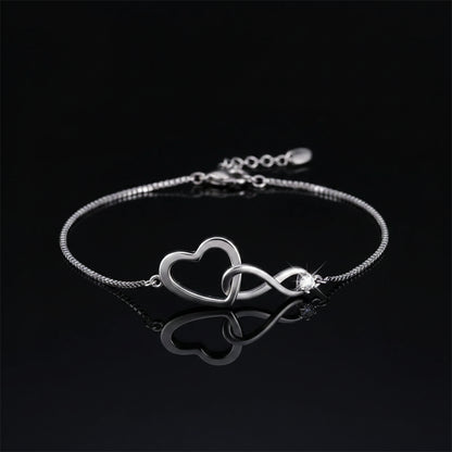 Bracelet Infini Cœur Pavé Zircon Ajustable – Plaqué Argent
