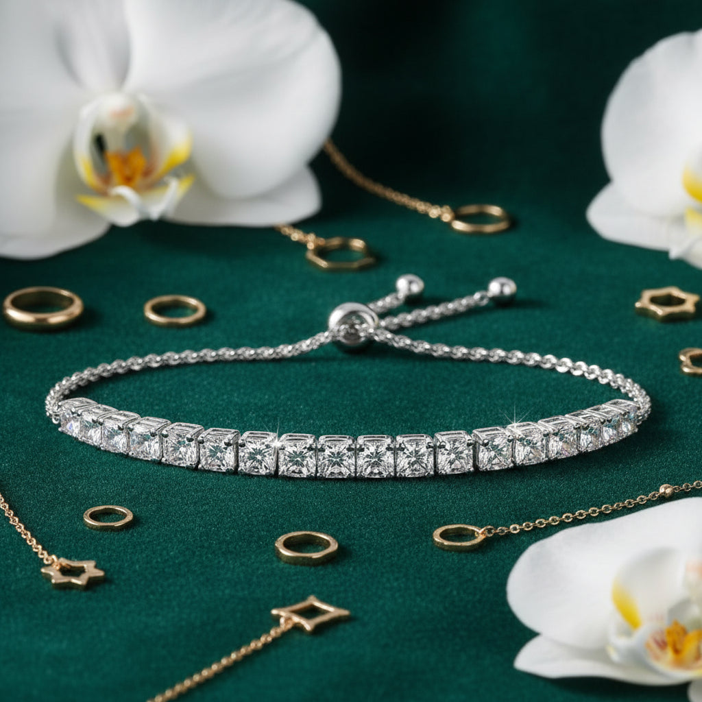 Bracelet Tennis Moissanite 1.8ct-9ct - Argent 925 Plaqué Or Blanc 18K -3mm- Bracelet Ajustable Femme