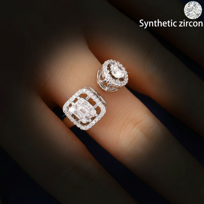 Bague Ouverte Double Cercle Pavé Zircon — Plaqué Argent | Délicate & Élégante