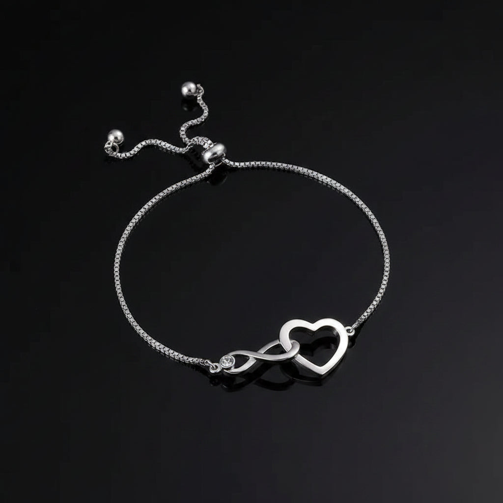 Bracelet Infini Cœur Pavé Zircon Ajustable – Plaqué Argent