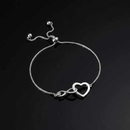 Bracelet Infini Cœur Pavé Zircon Ajustable – Plaqué Argent