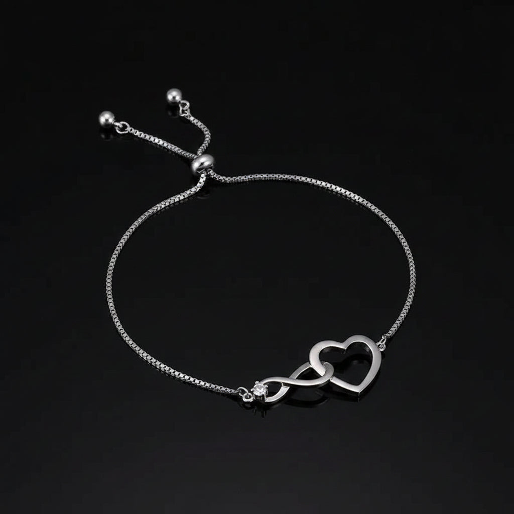 Bracelet Infini Cœur Pavé Zircon Ajustable – Plaqué Argent