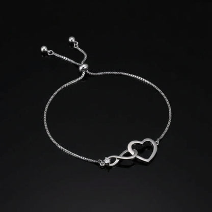 Bracelet Infini Cœur Pavé Zircon Ajustable – Plaqué Argent