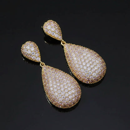 Boucles d’Oreilles Pendantes Goutte d’Eau Zircon – Élégance Nuptiale