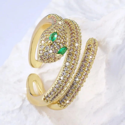 Bague Serpent Ouverte – Zircons Pavés & Plaqué Or