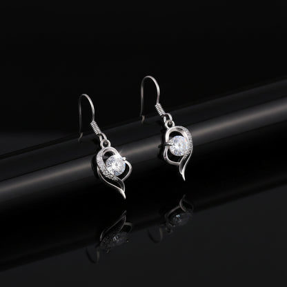 Boucles d’Oreilles Pendantes Cœur Pavé Zircon – Plaquées Argent