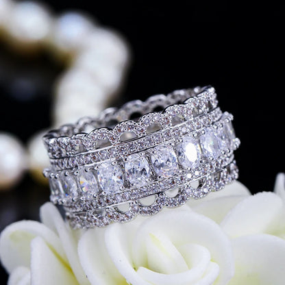 Bague Luxe Ovale Plaqué Or Blanc - Zircon Cubique Large Anneau Mariage