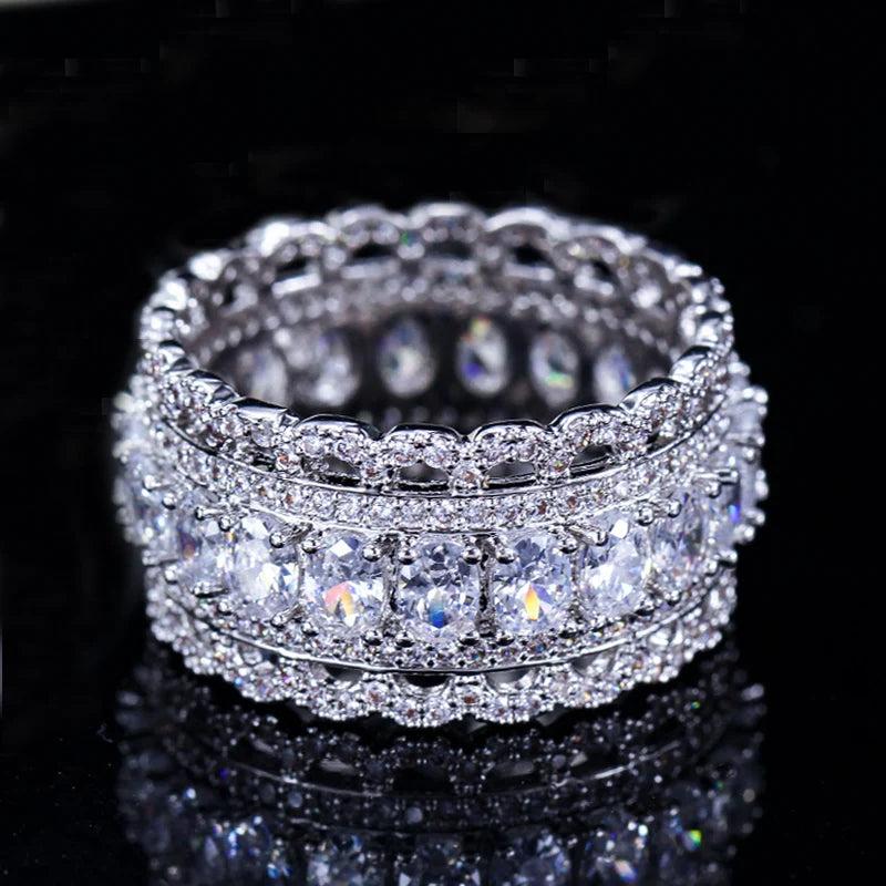 Bague Luxe Ovale Plaqué Or Blanc - Zircon Cubique Large Anneau Mariage