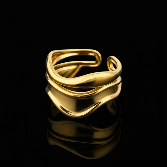 Bague Lignes Minimaliste Acier Inoxydable Doré