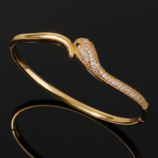 Bracelet Jonc Serpent & Tigre Acier Inoxydable Doré - Zirconia Femme Style Animal