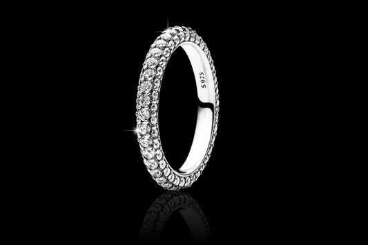 Bague Argent 925 Pavé Triple-Rang Coloré - Élégance Intemporelle