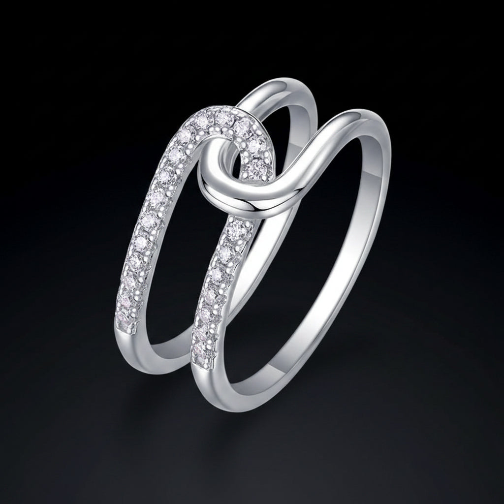 Bague Double Anneau Torsadé — Moissanite D VVS1 | Argent 925 | Micro-Pavé