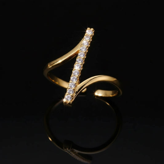 Bague Géométrique Zircon - Acier Inoxydable Or Ajustable