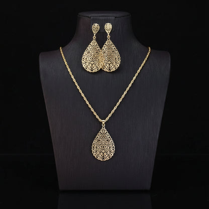 Parure Marocaine Goutte Ajourée Doré - Collier et Boucles d'Oreilles Style Arabesque Mariée