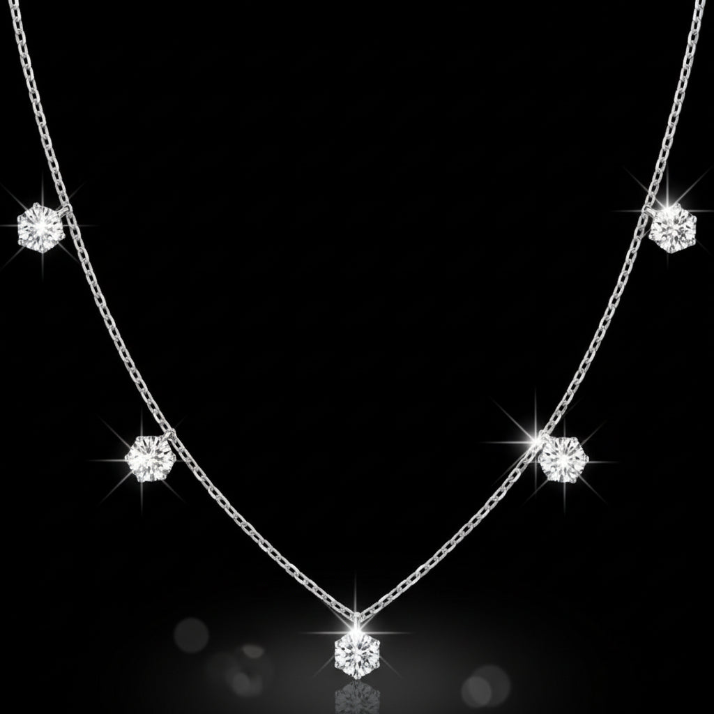 Collier Tennis Moissanite 2.5-5CT Argent 925 Sterling - Sertissage Bezel 5-6.5mm - Bijou Femme Luxe