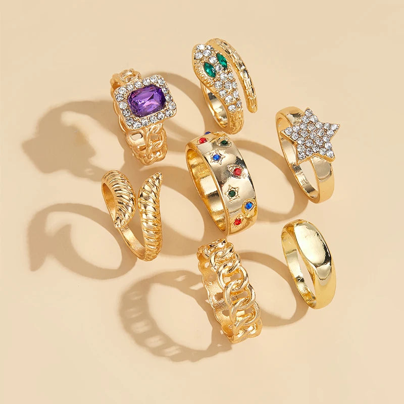 Celestial Stacking Rings Kit Gold Tone Stackable Rings Set Boho Chunky Rings for Women Trendy Boho Statement Jewelry Gift